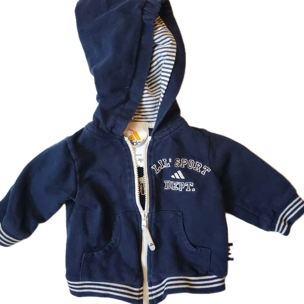 Vintage Navy Blue Adidas Zip Up Hoodie Jacket 0- 3‎ Months Lil Sport